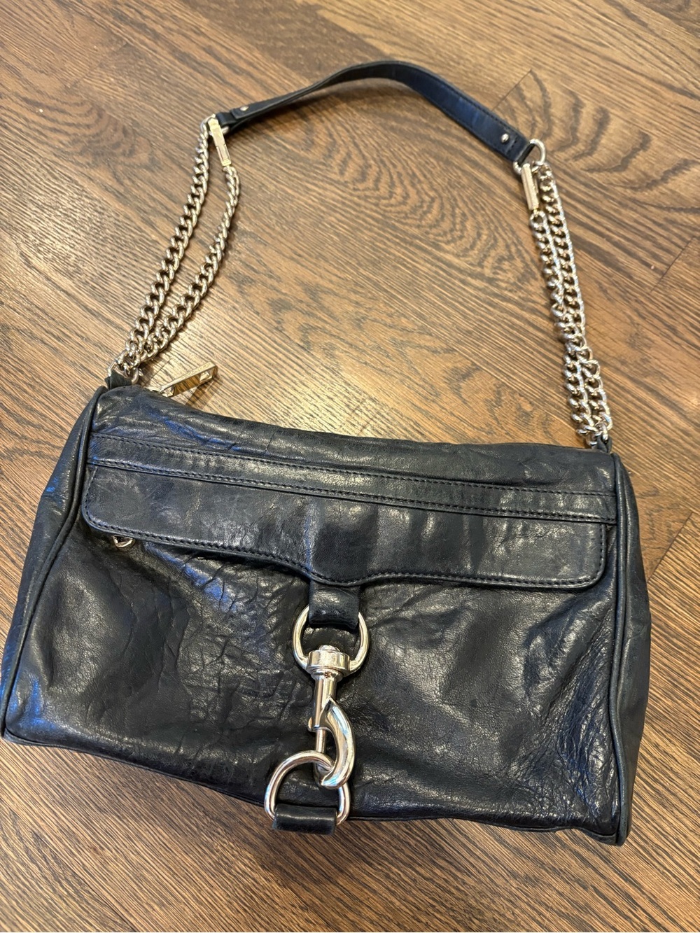 Rebecca Minkoff Black Leather Shoulder Bag with Gold Chain